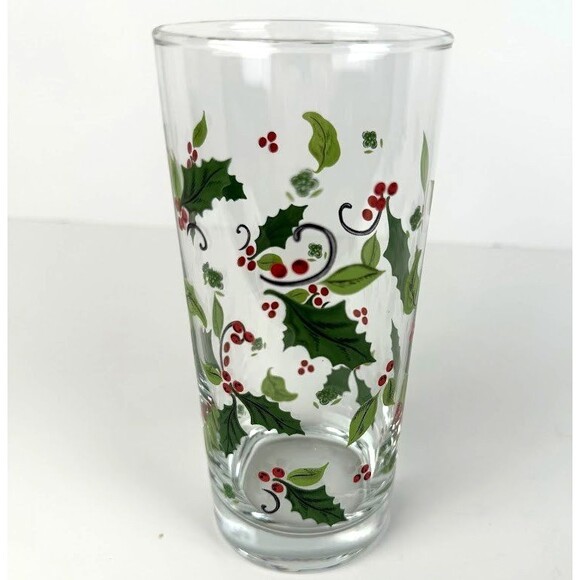 Libbey Other - Vintage Libbey Holiday Holly 14 Ounce Tumbler Glass, Green Holly w Red Berries